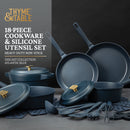 Thyme & Table 18-Piece Non-stick Diecast Cookware & Silicone Utensil Set, Pots and Pans Set - Atlantic Blue