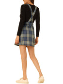 INSPIRE CHIC Women's Adjustable Strap Plaid Suspender Overall Dress XS Blue