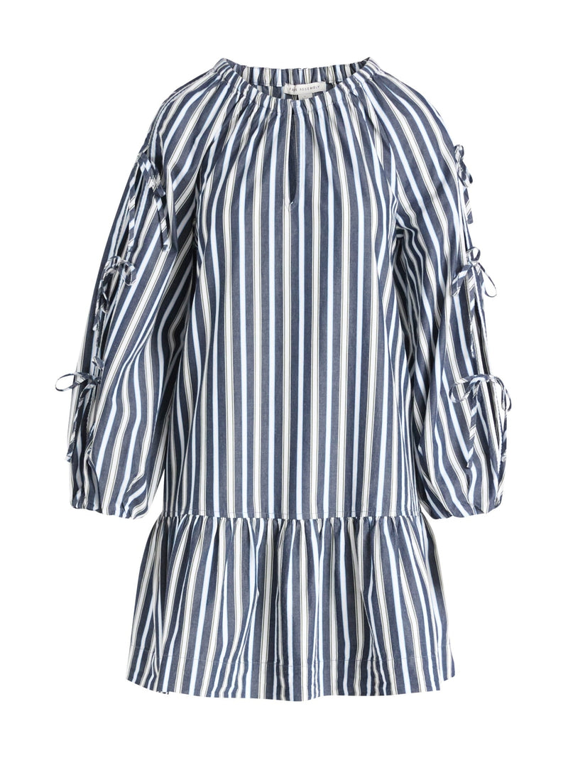 Free Assembly Women's Ruffle Hem Cotton Mini Dress with Long Tie Sleeves, Sizes XS-XXL