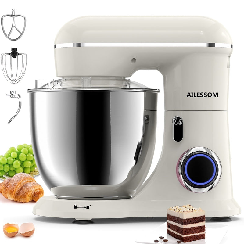 Ailessom New Stand Mixer,6.5-QT 10-Speed Tilt-Head Kitchen Electric Mixer with Bowl, Dough Hook, Beater, Whisk for Most Home Cooks,(Almond Cream)