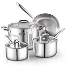 Cook N Home 7-Piece Tri-Ply Clad Stainless Steel Cookware Set, Pots and Pans Kitchen Set with Tempered Glass Lids, Induction-Ready, Dishwasher-Safe, Silver