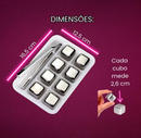 Kit 8 Cubos de Gelo Artificial em Aço Inox Reutilizável Com Pegador Drinks Whisky