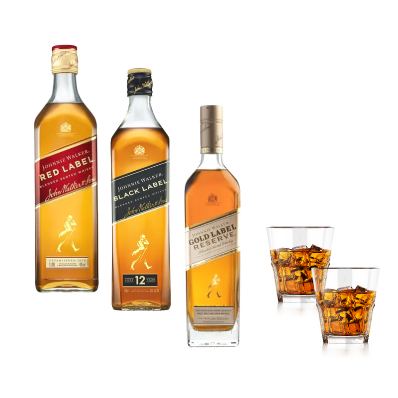 Combo Label 3 litros de whiskys (RED,BLACK,GOLD) Originais + 2 copos de brinde