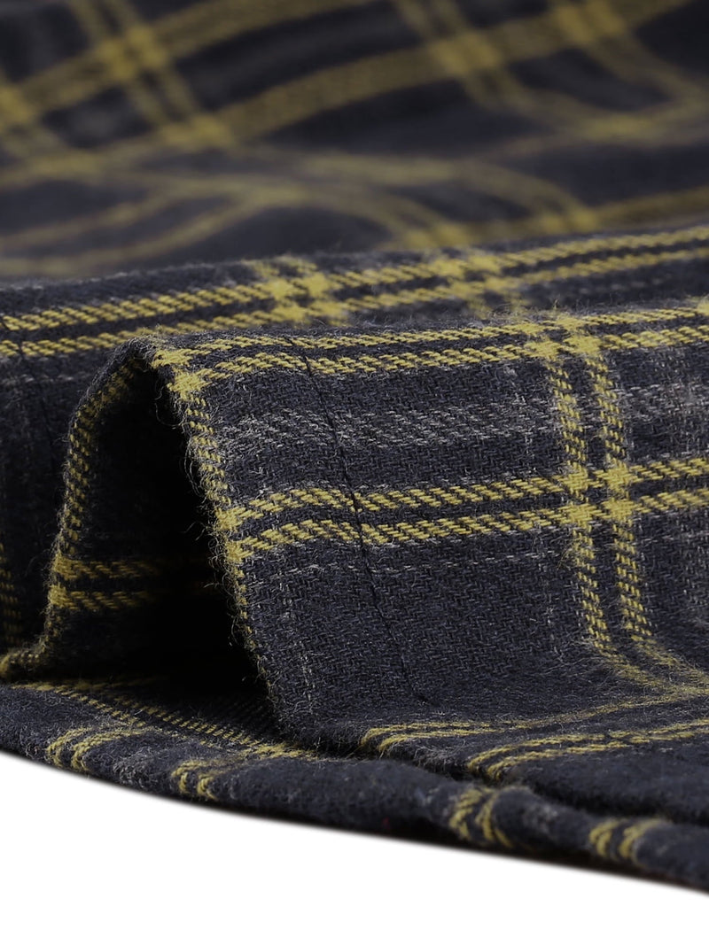 DARING DIVA Tartan Print Button Decor A-Line Pinafore Overall Dress M Navy Blue