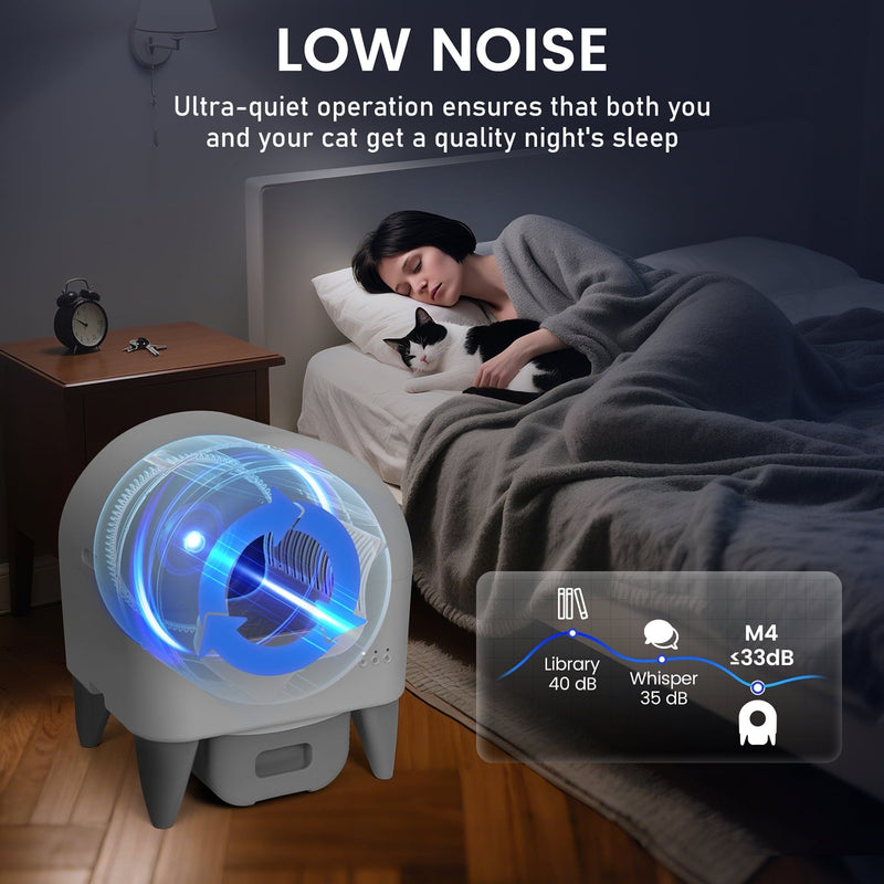 Cumrige Self-Cleaning Cat Litter Box, App Controlled, with Safety Sensor, Removable and Washable Liner