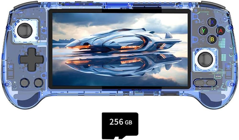 Console de jogos ANBERNIC RG556 com 4423 jogos, cartão TF de 8 GB LPDDR4X / 128 GB UFS2.2 / 128 GB, Android 13, tela de toque AMOLED de 5.48 "1080P com 402PPI, Unisoc T820 Octa-core, AC WIFI + Bluetooth 5.0, streaming ao luar, 8 horas de reprodução - Azul