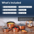 Nuwave 10PC Cookware set, Rustic Copper Duralon Blue Ceramic Non-Stick Cookware Set