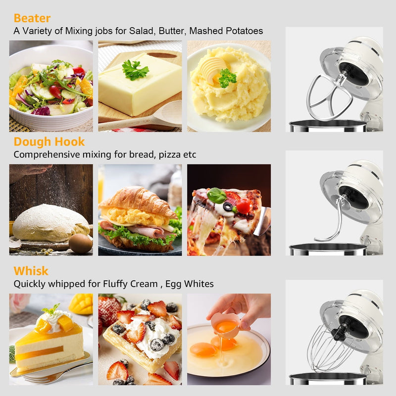 Ailessom New Stand Mixer,6.5-QT 10-Speed Tilt-Head Kitchen Electric Mixer with Bowl, Dough Hook, Beater, Whisk for Most Home Cooks,(Almond Cream)