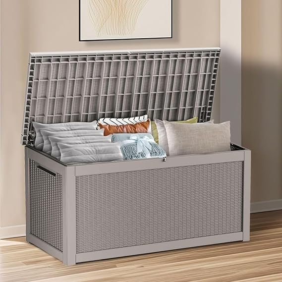 Kit com 2 Caixas de Deck Impermeáveis! –  1 de 320 galões + 1 de 30 galões -Caixa grande de armazenamento externo, móveis de pátio à prova d'água e deck de armazenamento - trancável e resistente a UV, perfeita para piscina e uso externo, resina