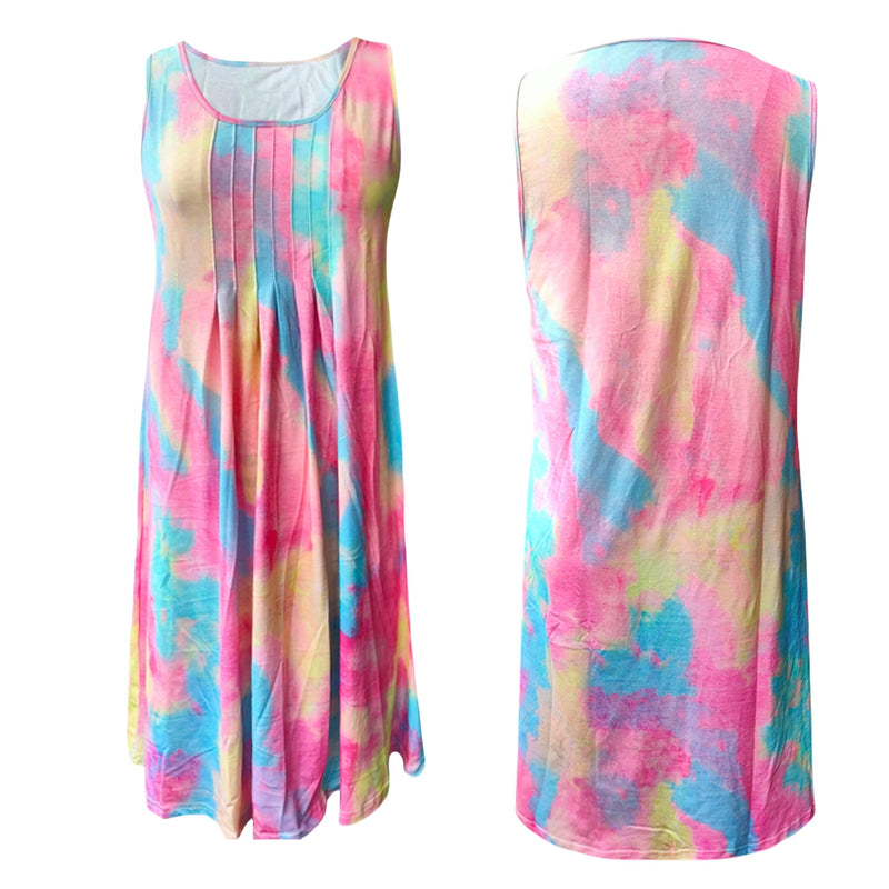 AELand Women's Dresses , Round Neck Sleeveless Tie Dye Tank Dresses,S~XXL