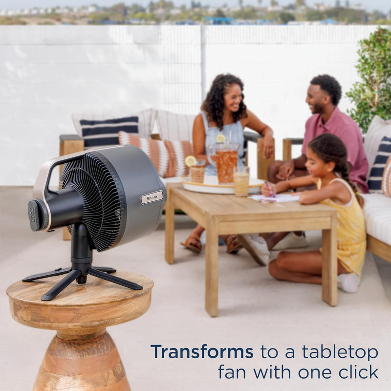 Shark Ventilador FlexBreeze Pro Mist — interno e externo, nebulização integrada, pedestal para mesa, com ou sem fio, bateria de até 24 horas, oscilante, cinza carvão, FA302 (versão 2025)