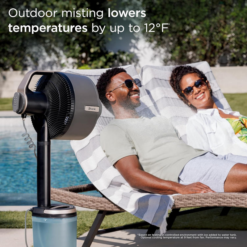 Shark Ventilador FlexBreeze Pro Mist — interno e externo, nebulização integrada, pedestal para mesa, com ou sem fio, bateria de até 24 horas, oscilante, cinza carvão, FA302 (versão 2025)
