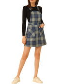 INSPIRE CHIC Women's Adjustable Strap Plaid Suspender Overall Dress XS Blue