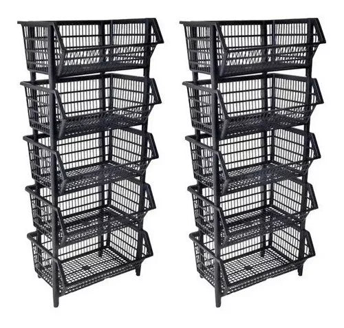 kit Com 10 Cesto Expositor Resistente Organizador Plástico Empilhável