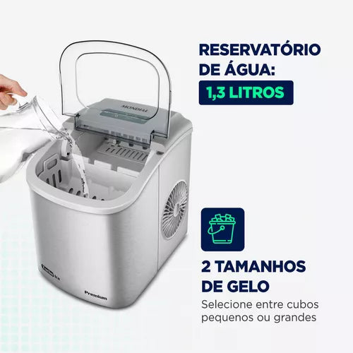 Máquina De Gelo Turbo Ice Premium Mondial Mg-12-gi Cinza 1,3L