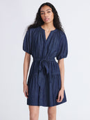 Free Assembly Women's Denim Tiered Mini Dress with Puff Sleeves, Sizes XS-XXL