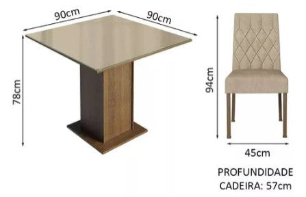 Sala Jantar Estofada Mesa Tampo Vidro 4 Cadeiras Madesa Anaju Rci Cor Rustic/Imperial MDJA0401387GSIM