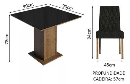 Sala Jantar Estofada Mesa Tampo Vidro 4 Cadeiras Madesa Anaju Rci Cor Rustic/Imperial MDJA0401387GSIM
