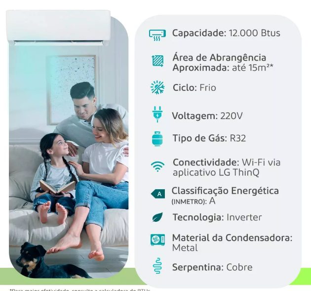 Ar Condicionado LG  Voice Dual Inverter IA 12000 Btus Só Frio Branco