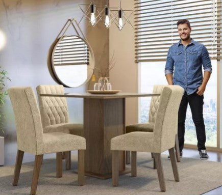 Sala Jantar Estofada Mesa Tampo Vidro 4 Cadeiras Madesa Anaju Rci Cor Rustic/Imperial MDJA0401387GSIM