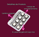 Kit 8 Cubos de Gelo Artificial em Aço Inox Reutilizável Com Pegador Drinks Whisky