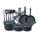 Thyme & Table 18-Piece Non-stick Diecast Cookware & Silicone Utensil Set, Pots and Pans Set - Atlantic Blue