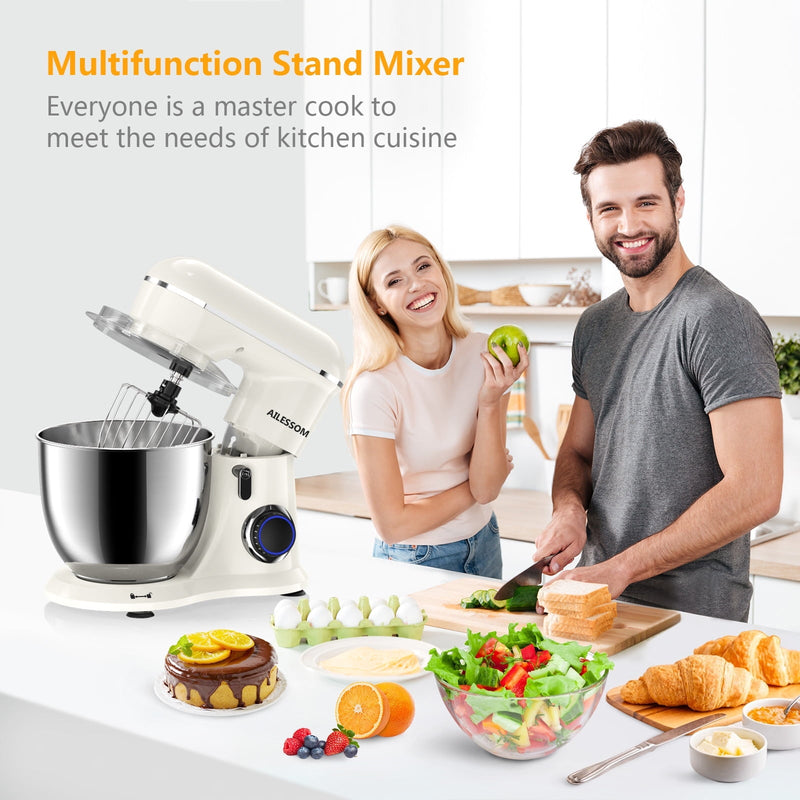 Ailessom New Stand Mixer,6.5-QT 10-Speed Tilt-Head Kitchen Electric Mixer with Bowl, Dough Hook, Beater, Whisk for Most Home Cooks,(Almond Cream)