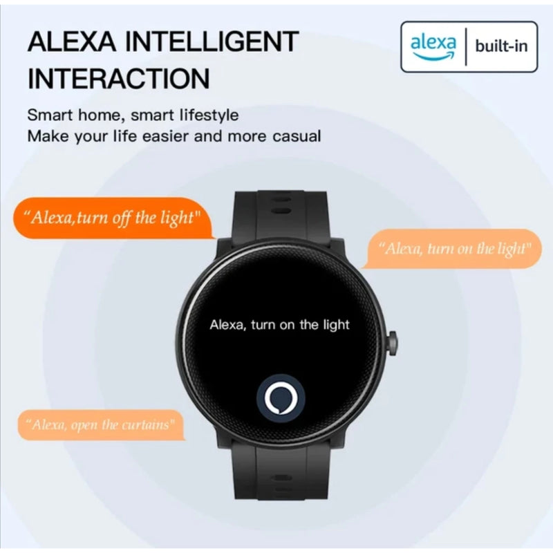 Smartwhatch Kumi gw4a ALEXA integrado tela HD, monitor de fitness, ip68 à prova d'água, para ios e android