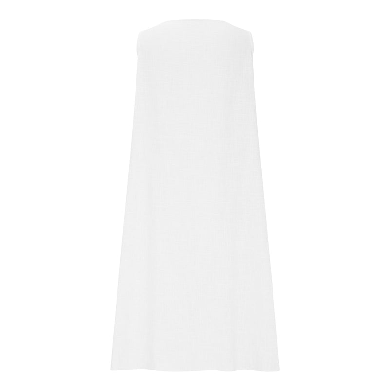 SMihono Womens Summer Dresses Lightweight Loose Crewneck Sleeveless Comfy Cotton Linen Dress Solid Flowy Midi Beach Dress White L