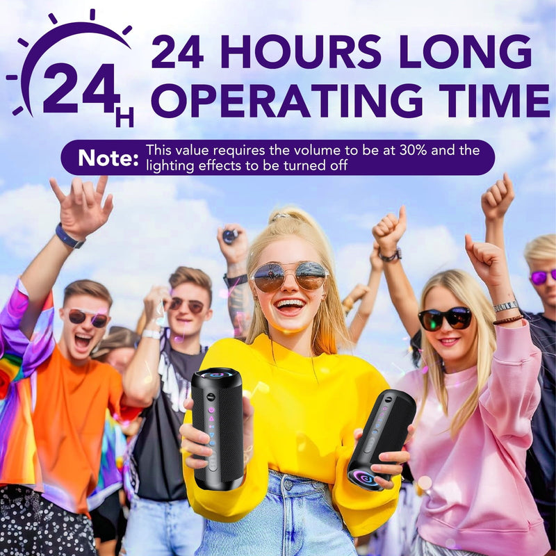 Portable Bluetooth Speaker IPX7 Waterproof, 30W Loud Sound, Deep Bass, Bluetooth 5.4, LED Lights, Wireless Stereo Pairing, 24H Playtime, for Home/Outdoor/Party/Beach, Birthday Gift (Black)