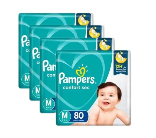 Kit 4 Pacotes Fraldas Descartáveis Infantil Pampers Confort Sec 🔥 Todos Tamanhos