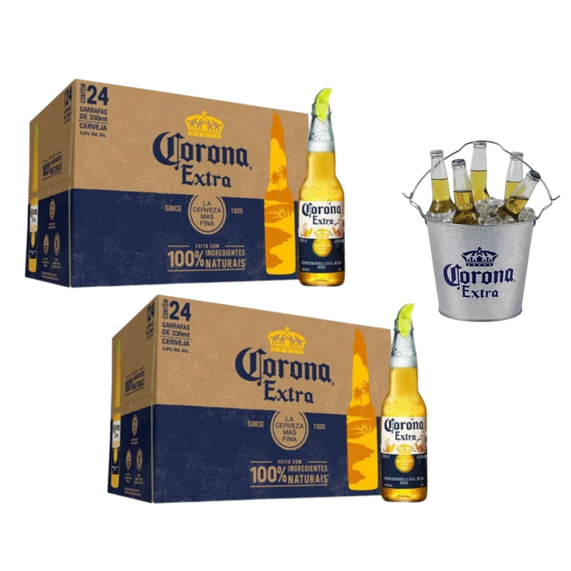 Pack 2cx de Cerveja Corona Extra Long Neck 330ml (48 unidades) - Balde Gelo Corona Extra Com Abridor De Garrafa